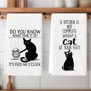 Cat-Themed Kitchen Towels - Black and White 2 Pack